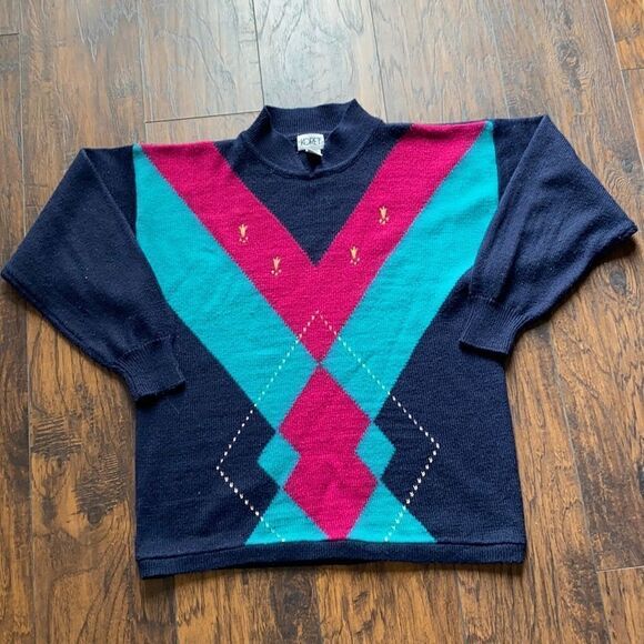 Vintage Navy 90’ s Geometric Sweater size 1X GUC - Picture 1 of 10